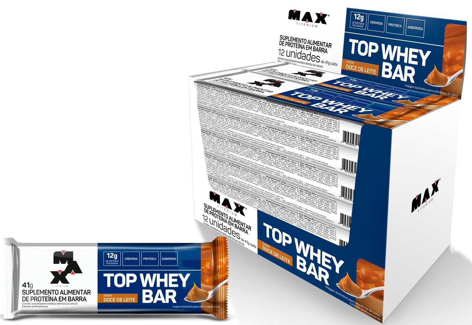 TOP WHEY BAR BARRA PROTEINA DOCE LEITE 41g MAX TITANIUM 12UN