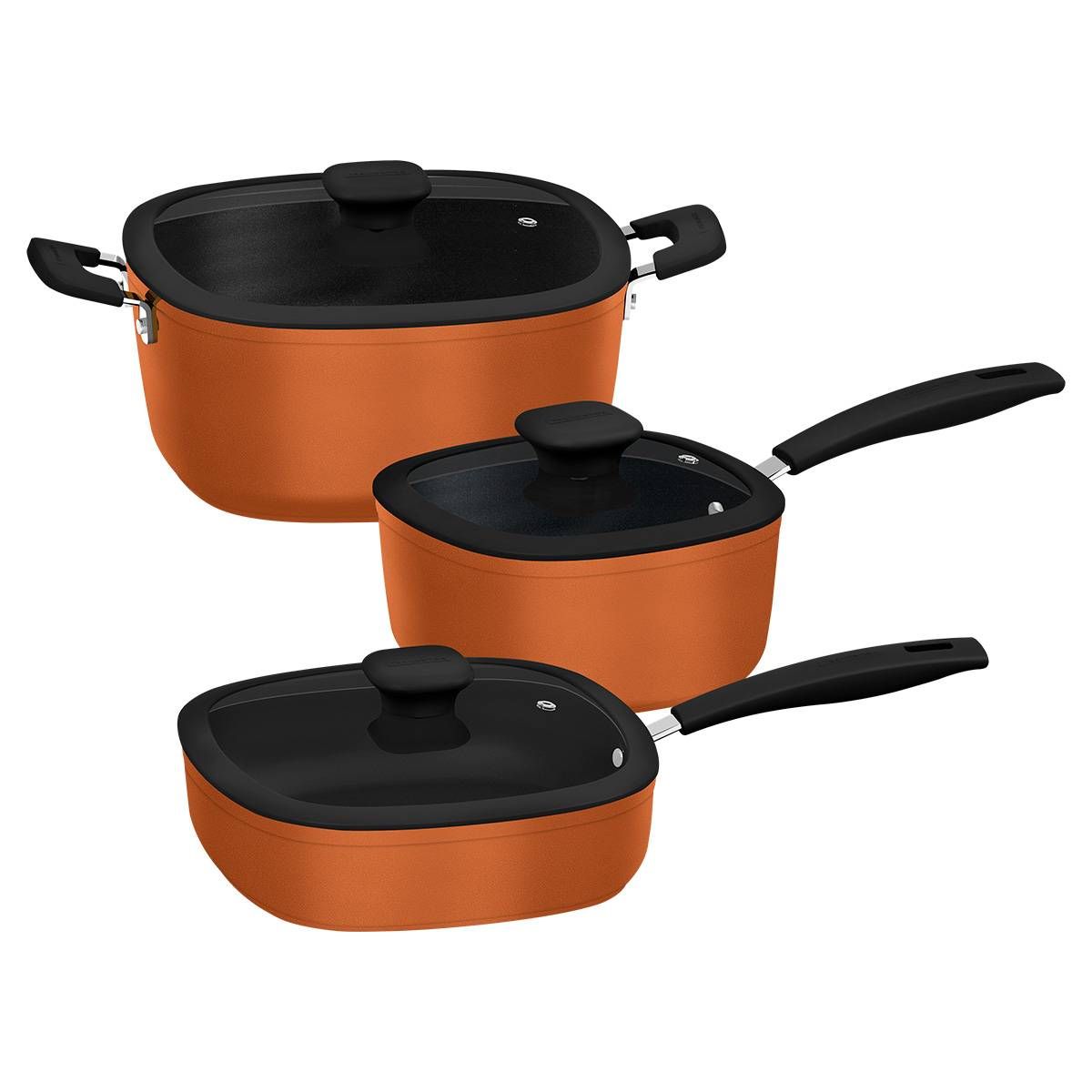 JOGO DE PANELAS TRAMONTINA REFINATTA EM ALUMÍNIO COM REVESTIMENTO INTERNO EM ANTIADERENTE STARFLON PREMIUM COBRE 03 PÇS