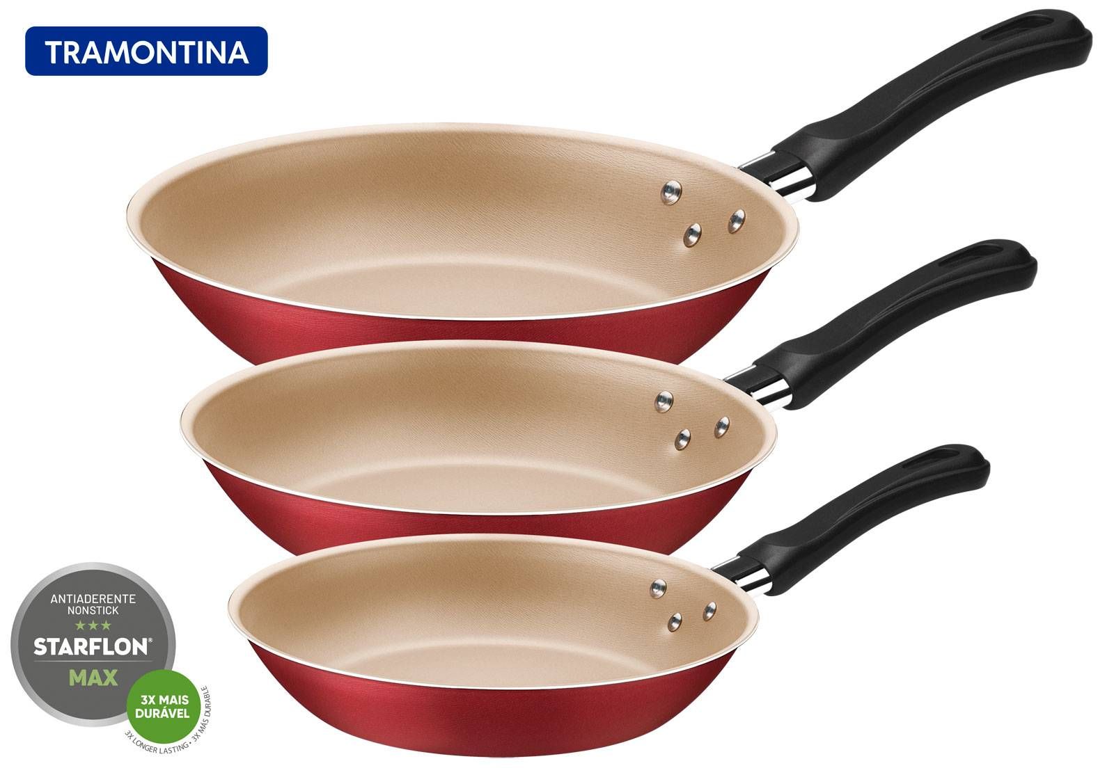 FRIGIDEIRAS ANTIADERENTE TRAMONTINA JOGO COM 3 PEÇAS