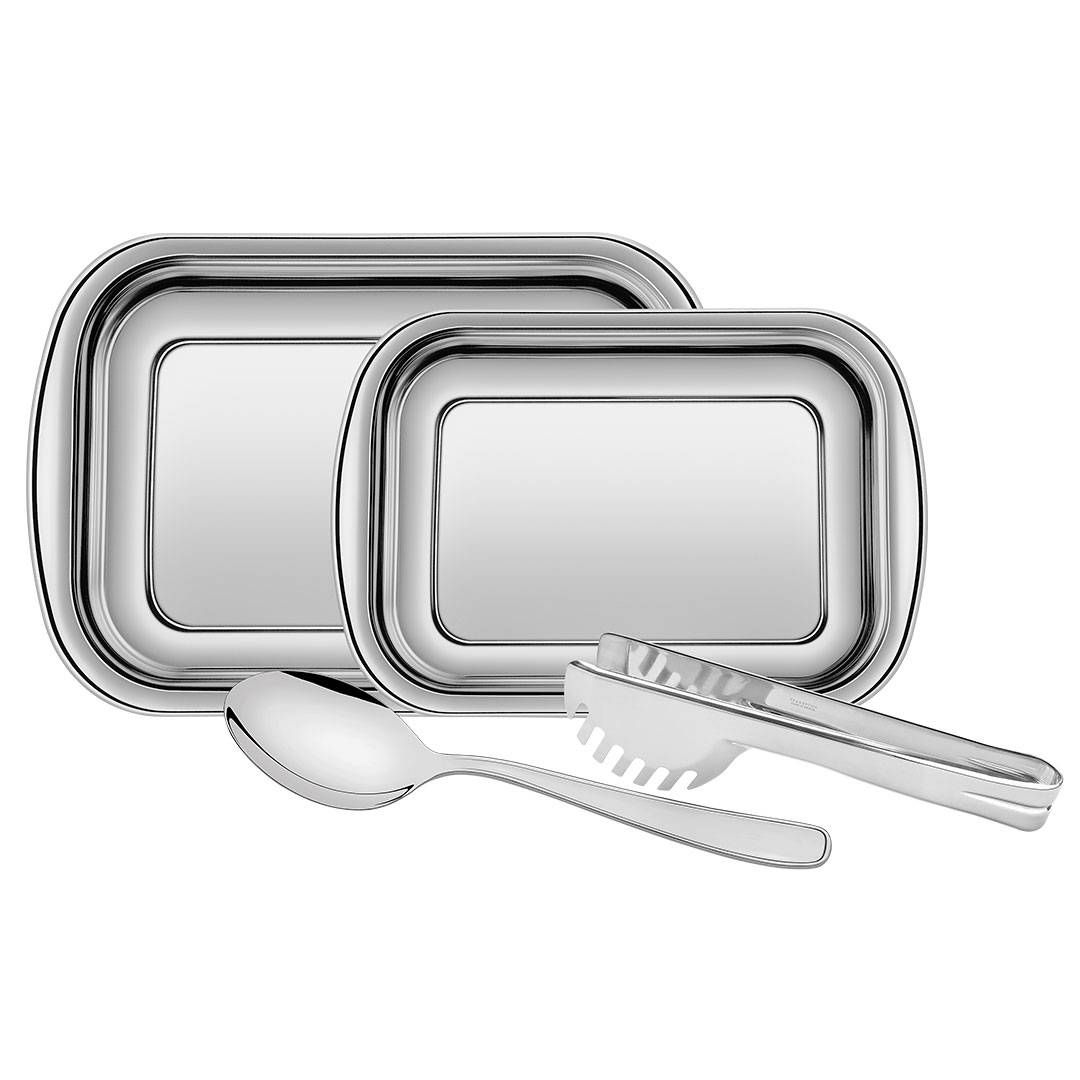 JOGO ASSADEIRA TRAMONTINA FORMA ASSAR E SERVIR INOX 4 PEÇAS