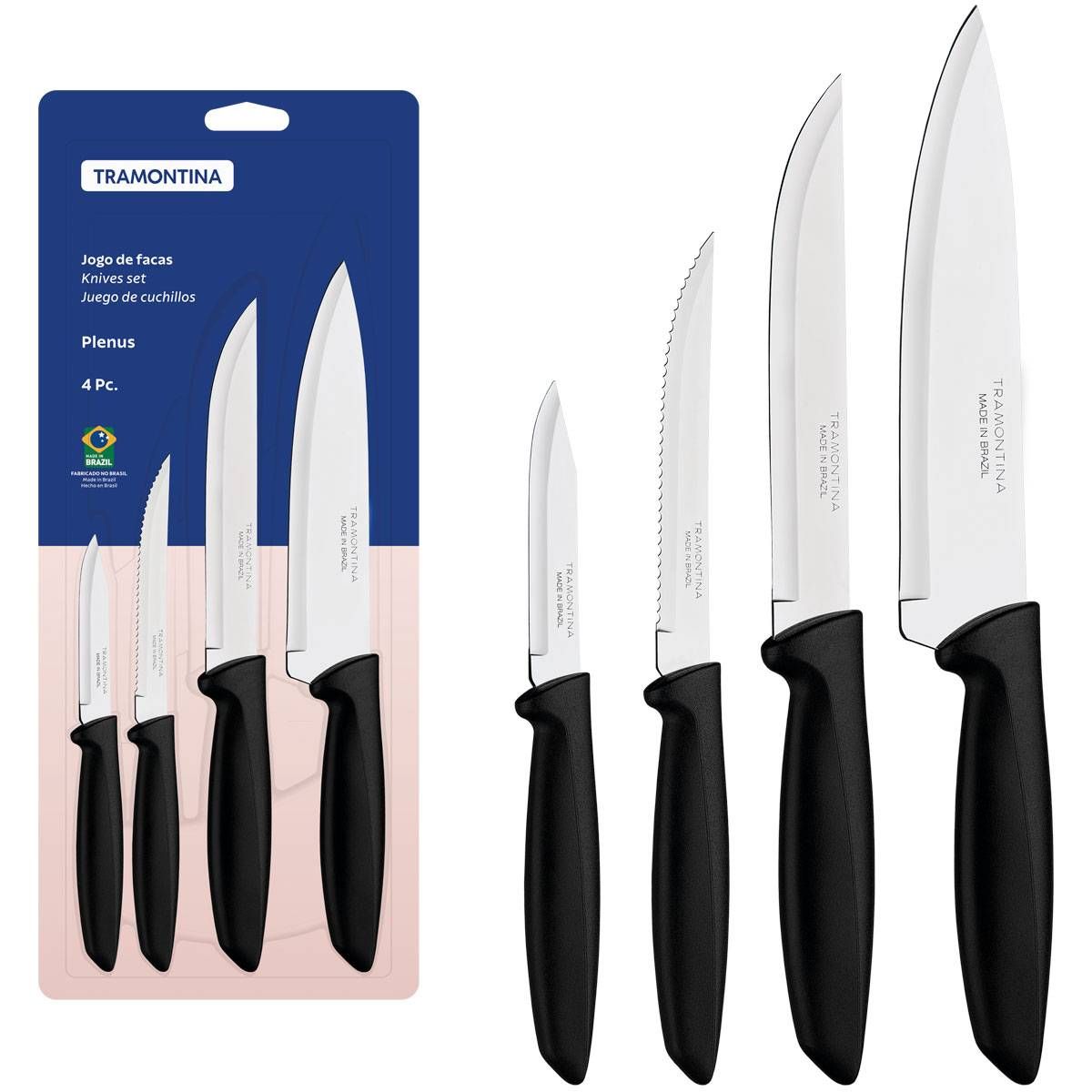 JOGO FACAS TRAMONTINA KIT CONJUNTO FACA COZINHA CHURRASCO 4PÇ