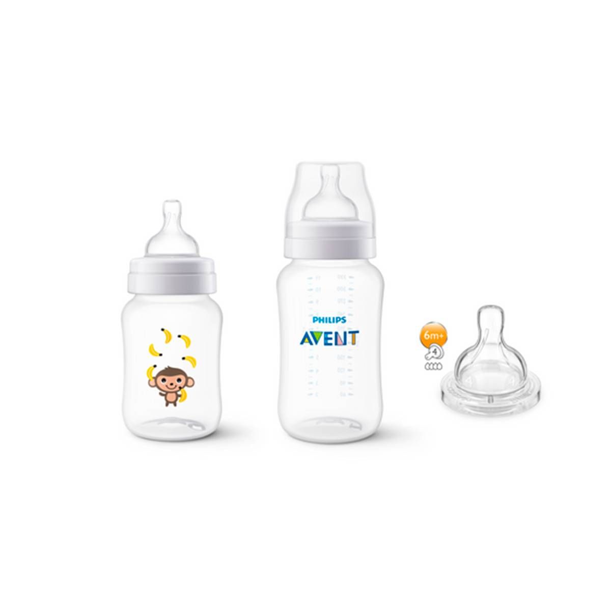 KIT 2 MAMADEIRAS CLÁSSICA ANTICÓLICA 260/330ml MACACO+1 BICO Nº4-PHILIPS AVENT