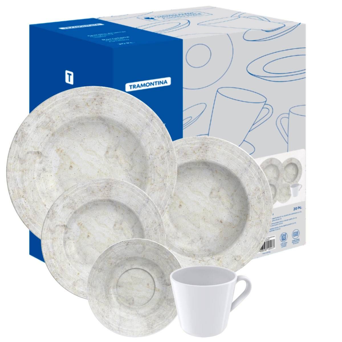 APARELHO DE JANTAR 20 PEÇAS PORCELANA JOGO TRAMONTINA DECORADO
