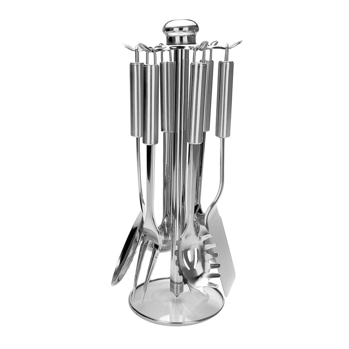 KIT DE UTENSILIOS DE COZINHA INOX 7 PÇS + SUPORTE GIRATORIO