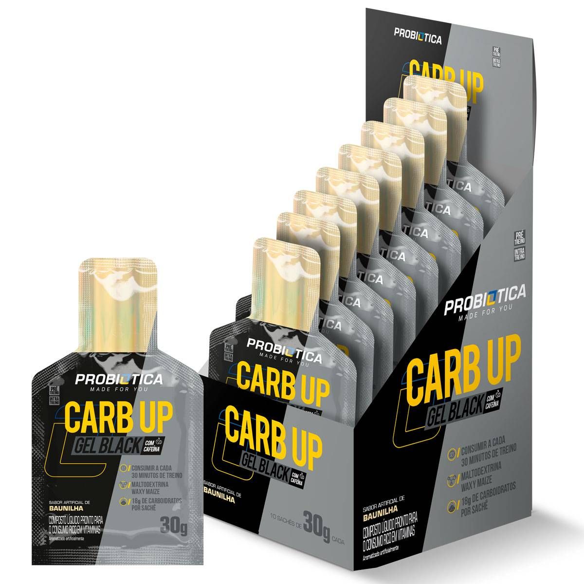 CARB UP GEL BLACK DISPLAY 10 SACHES BAUNILHA PROBIOTICA