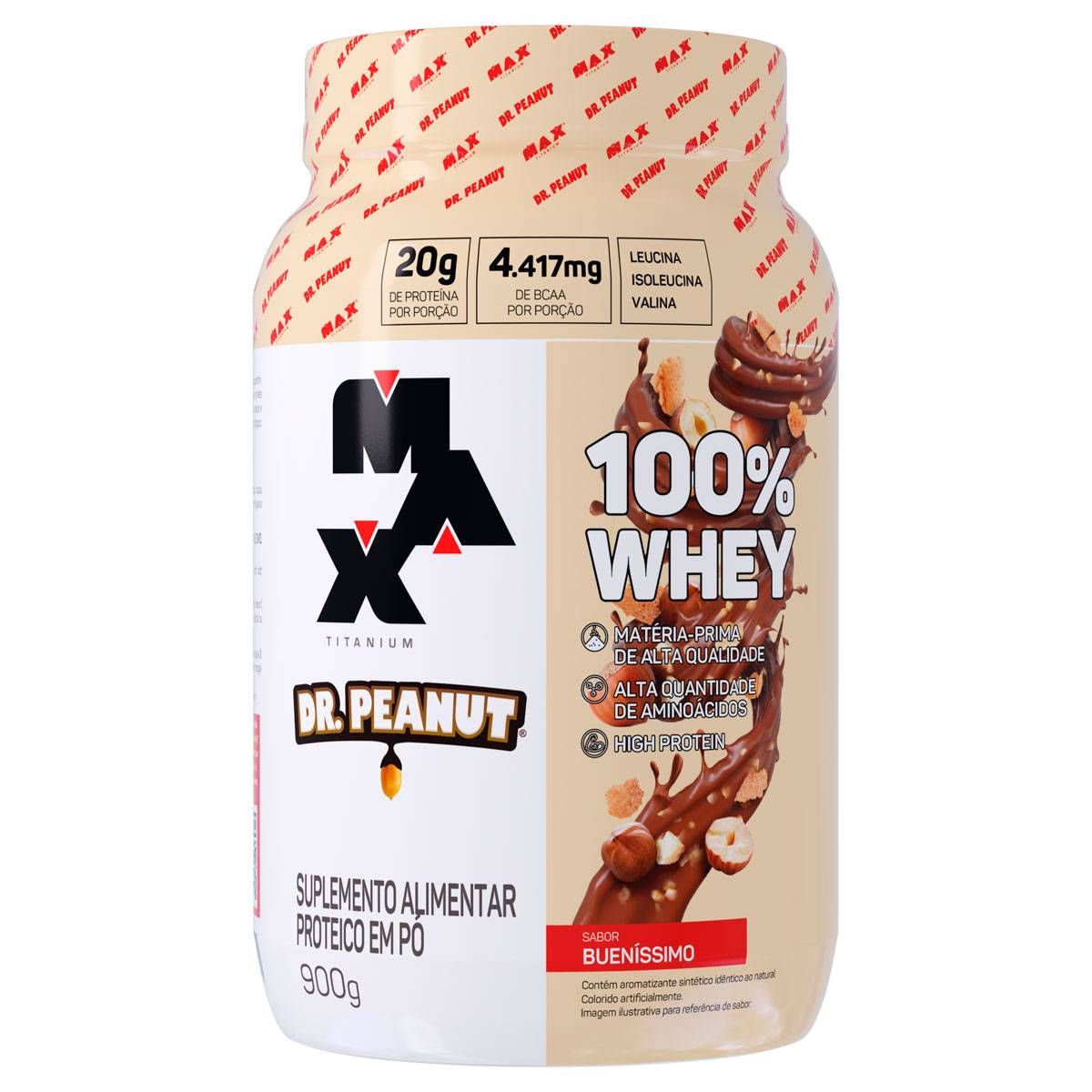 100% WHEY DR PEANUT 900G SABOR BUENISSIMO MAX TITANIUM