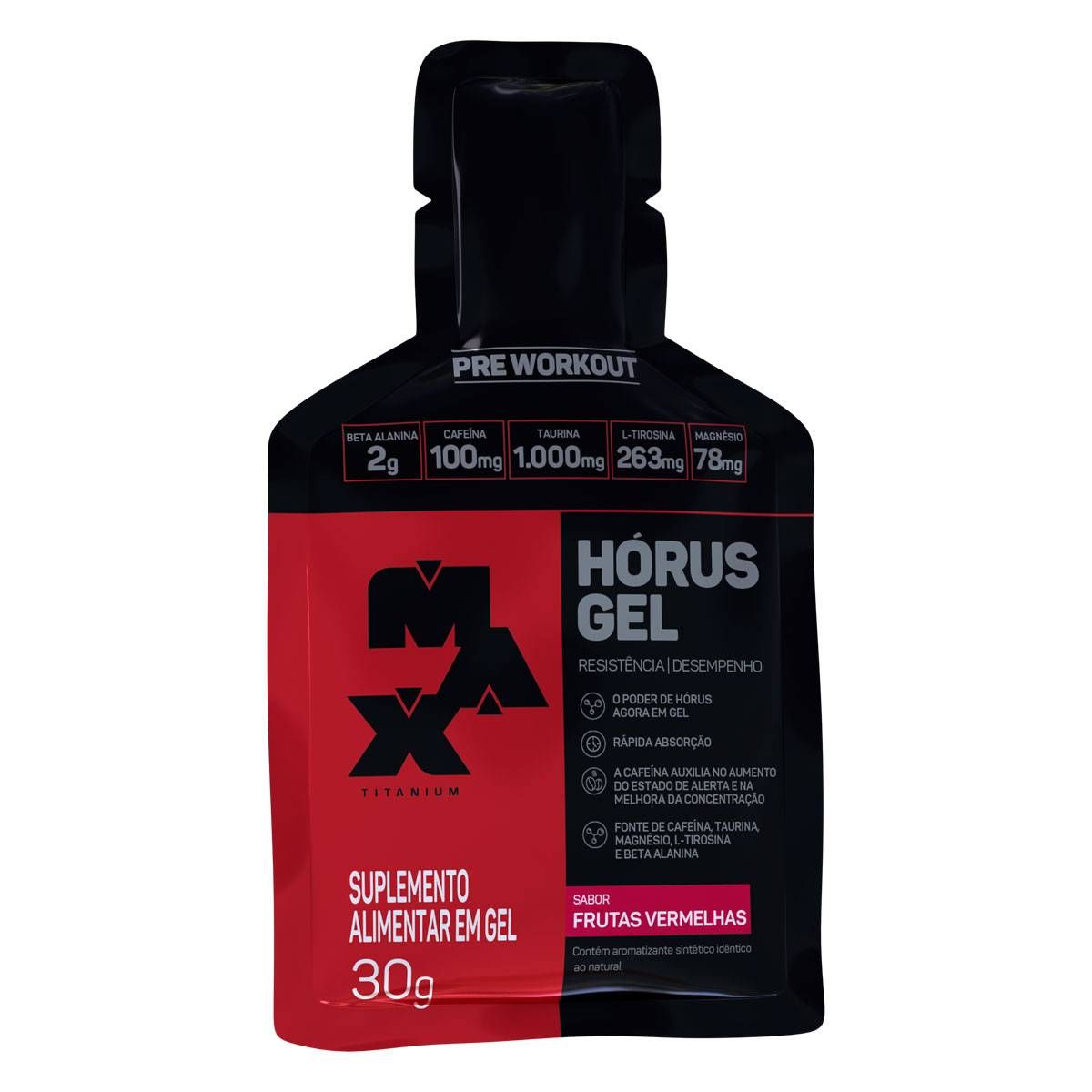 PRÉ TREINO HORUS GEL 10 SACHES DE 30G FRUTAS VERMELHAS MAX TITANIUM