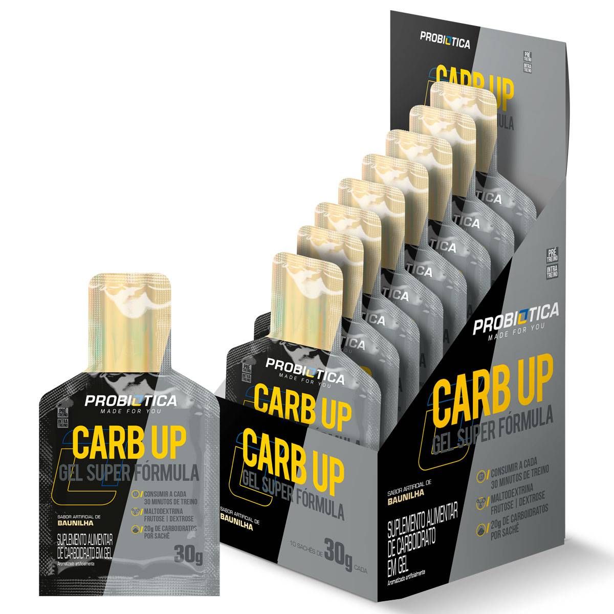 CARB UP GEL SUPER FORMULA DISPLAY 10 SACHES BAUNILHA PROBIOTICA