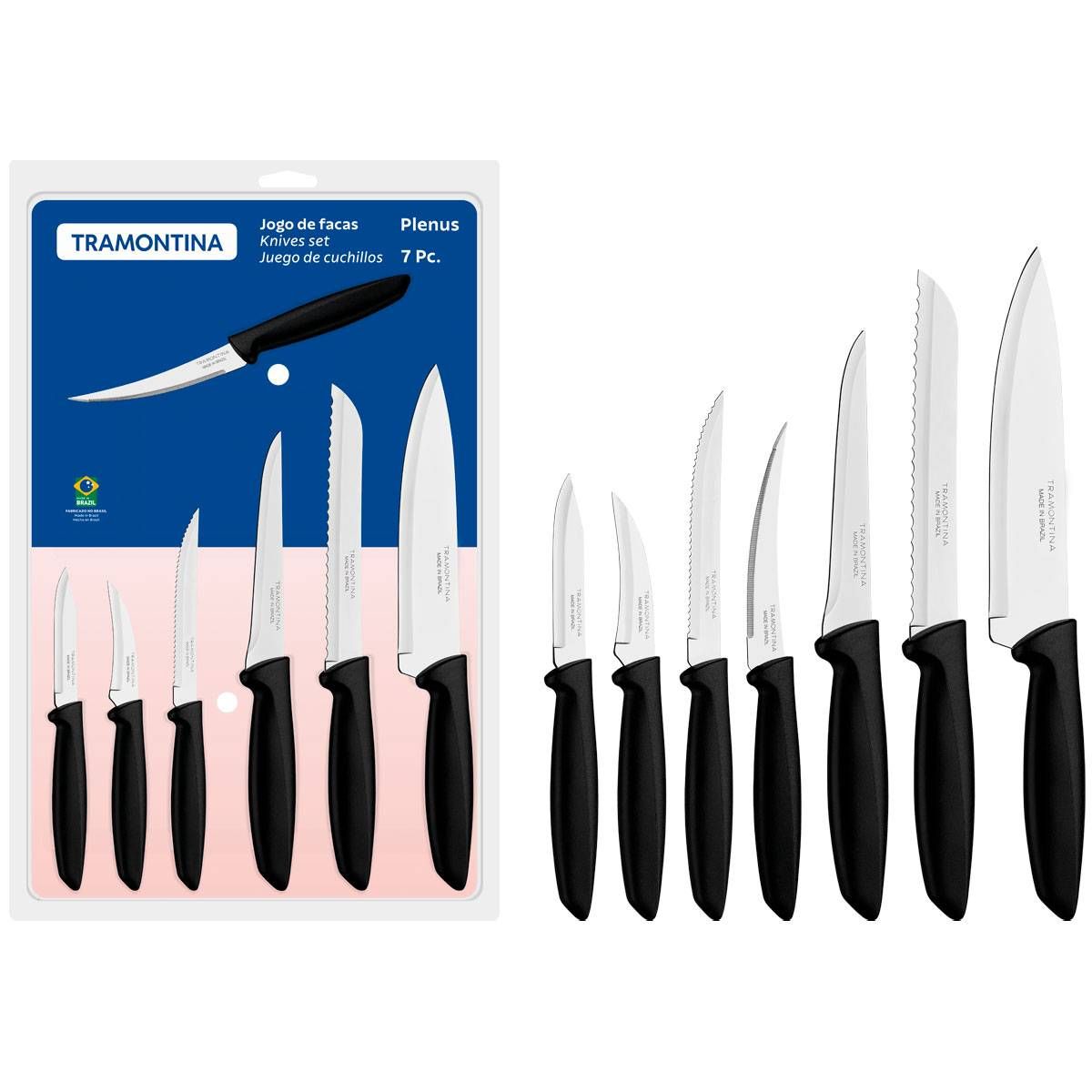 JOGO FACAS TRAMONTINA KIT CONJUNTO FACA COZINHA CHURRASCO 7PÇ