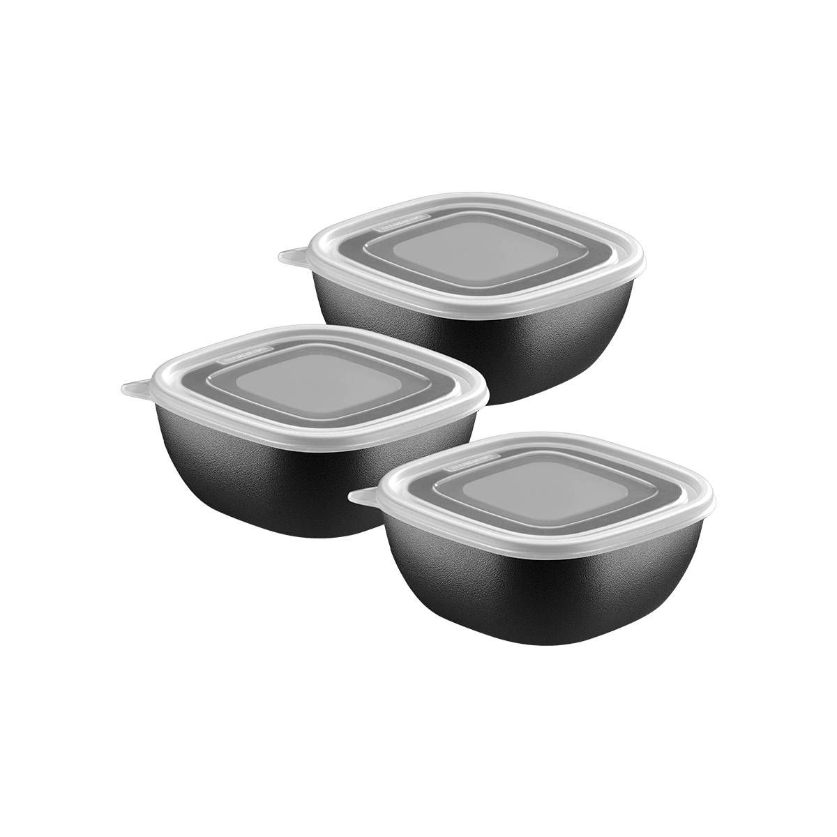JOGO DE POTES TRAMONTINA MIXCOLOR EM POLIPROPILENO PRETO COM TAMPA TRANSPARENTE 600ML 3 PEÇAS