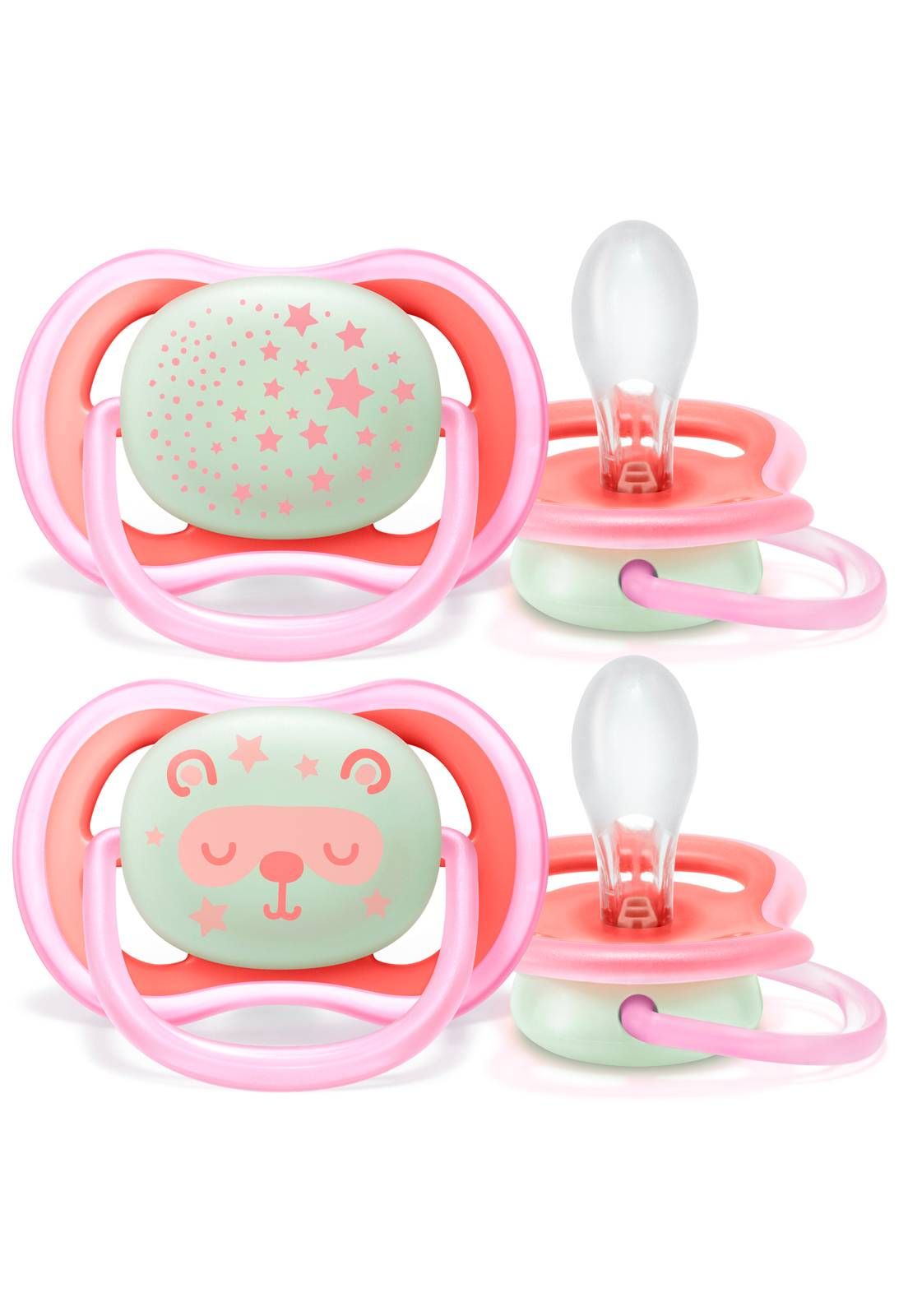 KIT 2 CHUPETAS AVENT ULTRA AIR NIGHT 0% BPA + ESTOJO - 6-18 MESES - MENINA - PHILIPS AVENT