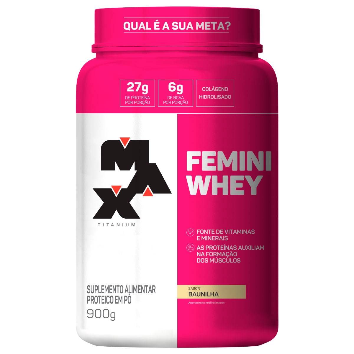 FEMINI WHEY PROTEIN COM COLAGENO 900G MAX TITANIUM BAUNILHA
