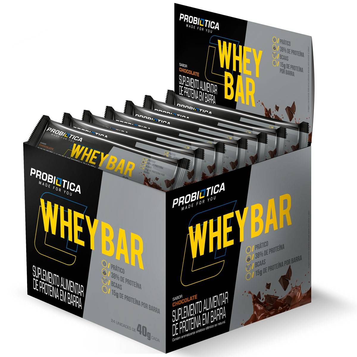 WHEY BAR BARRA PROTEINA 40G CAIXA 24 UN CHOCOLATE PROBIOTICA