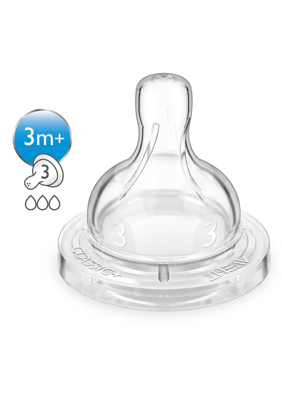 BICO MAMADEIRA AVENT CLASSIC ANTI-COLIC Nº 3 - 3m + - 2 UNID. EM SILICONE 0% BPA - PHILIPS AVENT