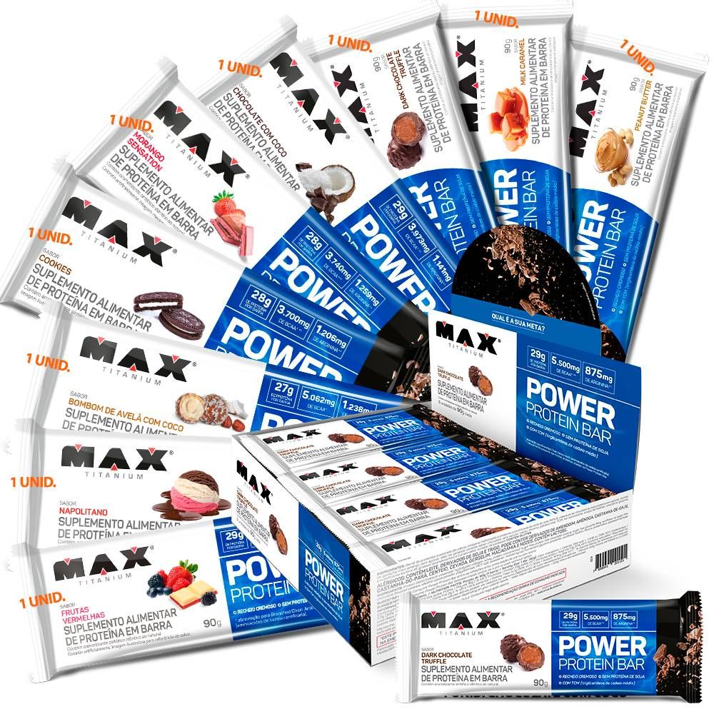 POWER PROTEIN BAR BARRA PROTEINA SABORES SORTIDOS 9UN 90G MAX TITANIUM