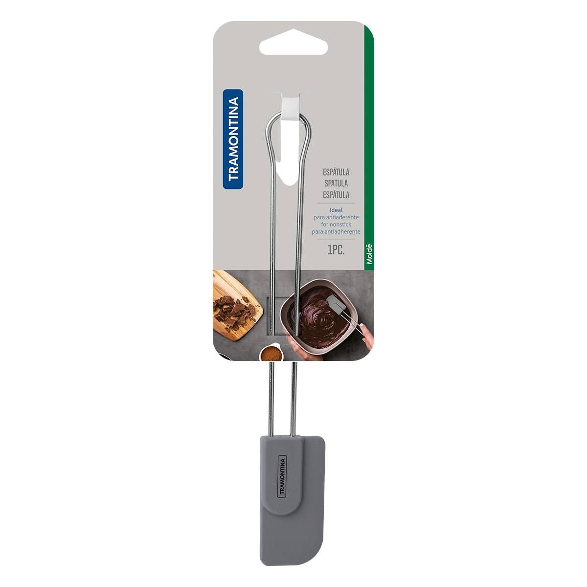 ESPÁTULA MOLDE CINZA - UTENSILIO DE SILICONE E CABO DE AÇO INOX