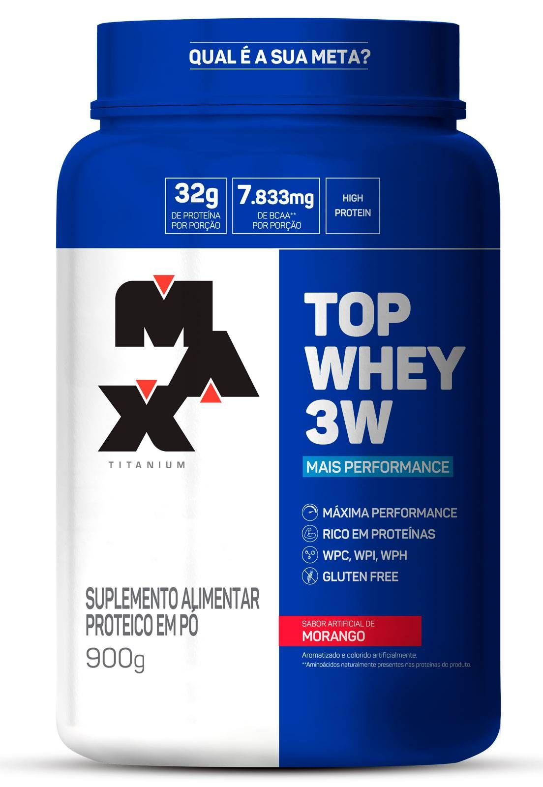 TOP WHEY PROTEIN 3W 900g ISOLADA CONC HID MORANGO - MAX TITANIUM