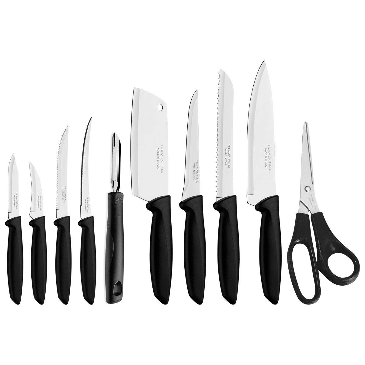 CONJUNTO DE FACAS TRAMONTINA  COZINHA PRETO 10 PEÇAS PLENUS