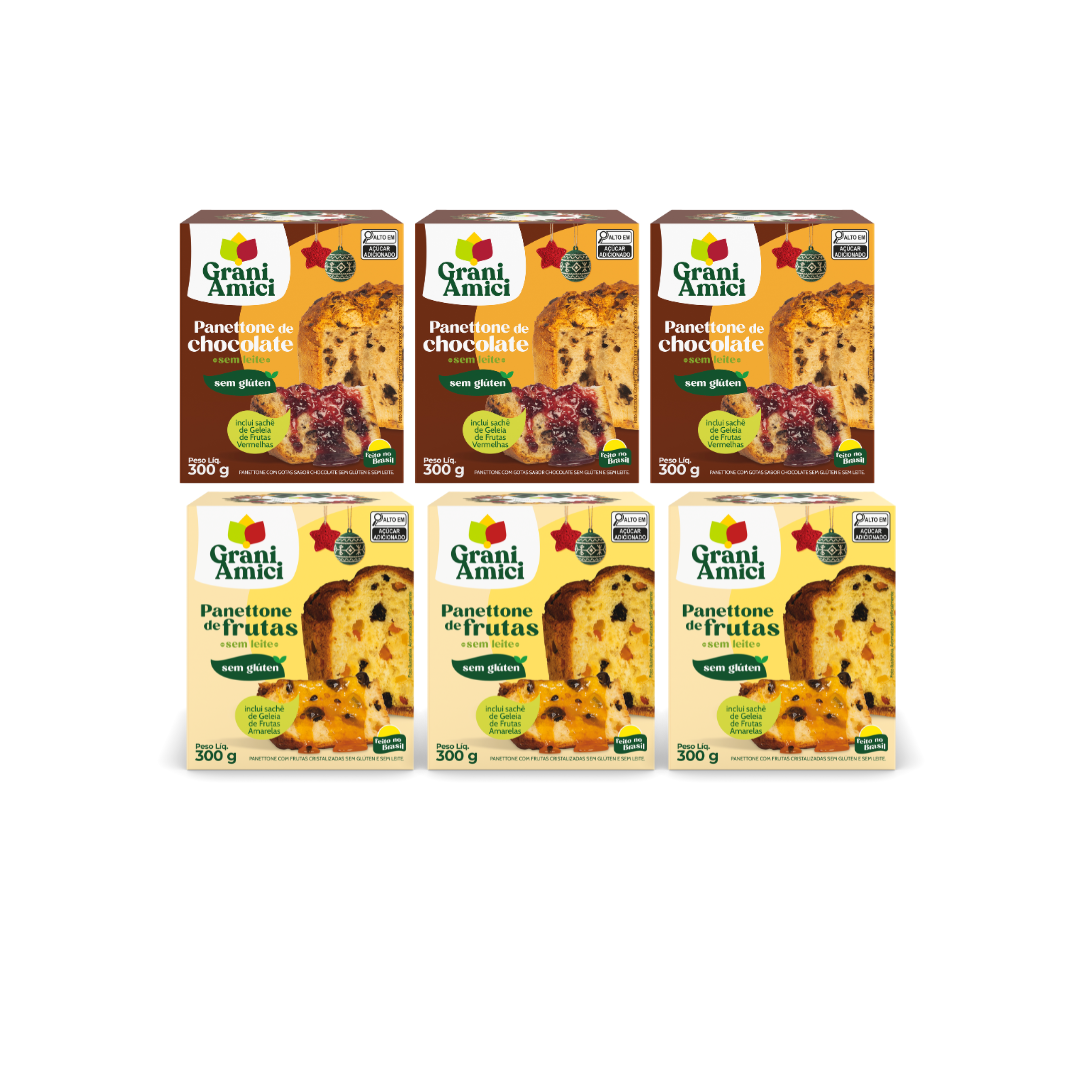Combo 6 unds. Panettones Variados  Sem Glúten, Sem Leite, Sem Lactose - Grani Amici