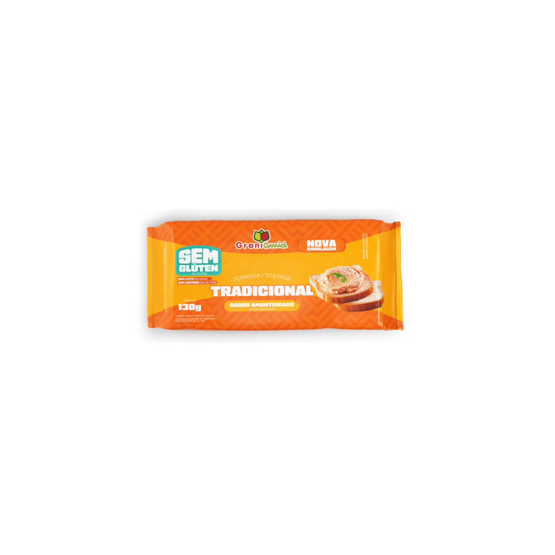Torrada Tradicional Sem Glúten, Sem Leite, Sem Lactose, Sem Conservantes - Grani Amici 130g