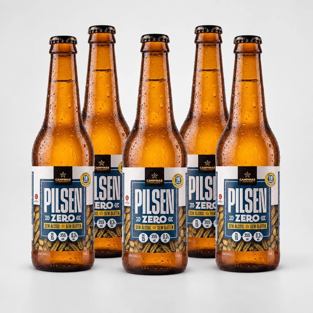 Cerveja Campinas Pilsen Zero Álcool LN 355ml - Pack 6 Unid.