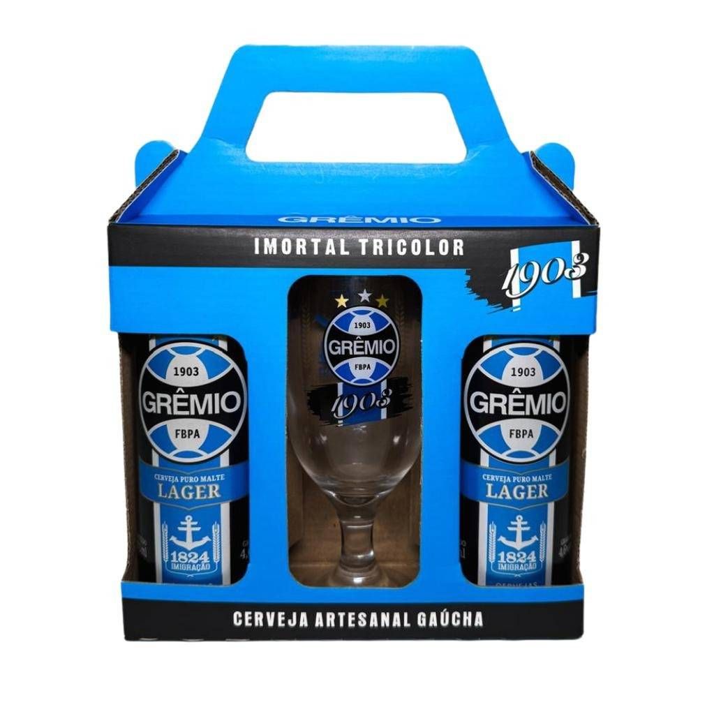 Kit (Montado) Imigração Grêmio Lager - 2 Latas 473ml + Taça Hannover 300ml