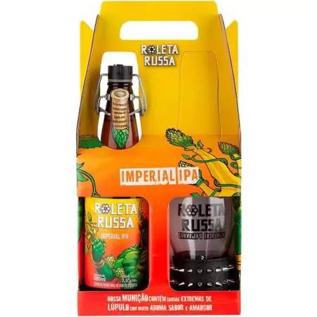 Kit (MONTADO) Roleta Russa Imperial IPA 500ml + Copo c/ Pulseira Preta