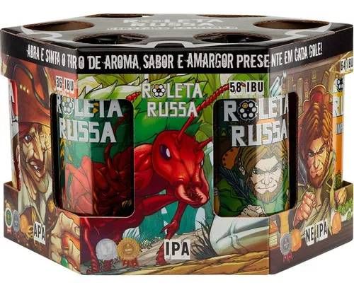 Kit (MONTADO) Roleta Russa 6 Latas 350ml + Copo c/ Pulseira Preta
