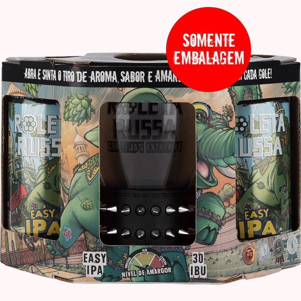 Embalagem para kit Roleta Russa 2 Latas Easy IPA 350ml + Copo c/ Pulseira Preta