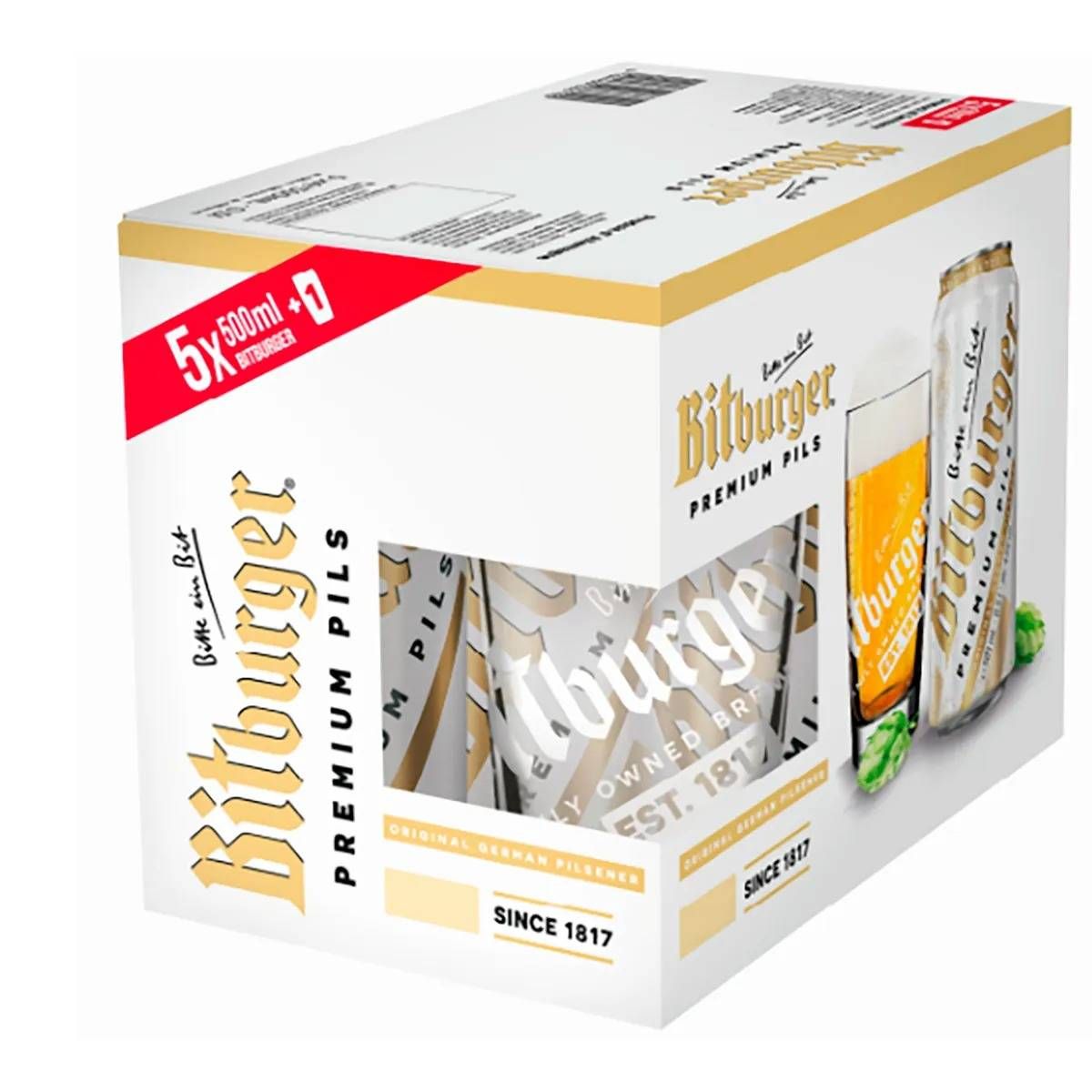 Kit Bitburger 5 Latas + Copo