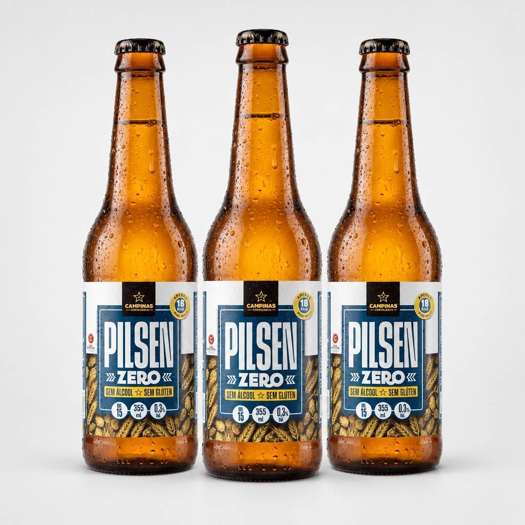 Cerveja Campinas Pilsen Zero Álcool LN 355ml - Pack 3 Unidades