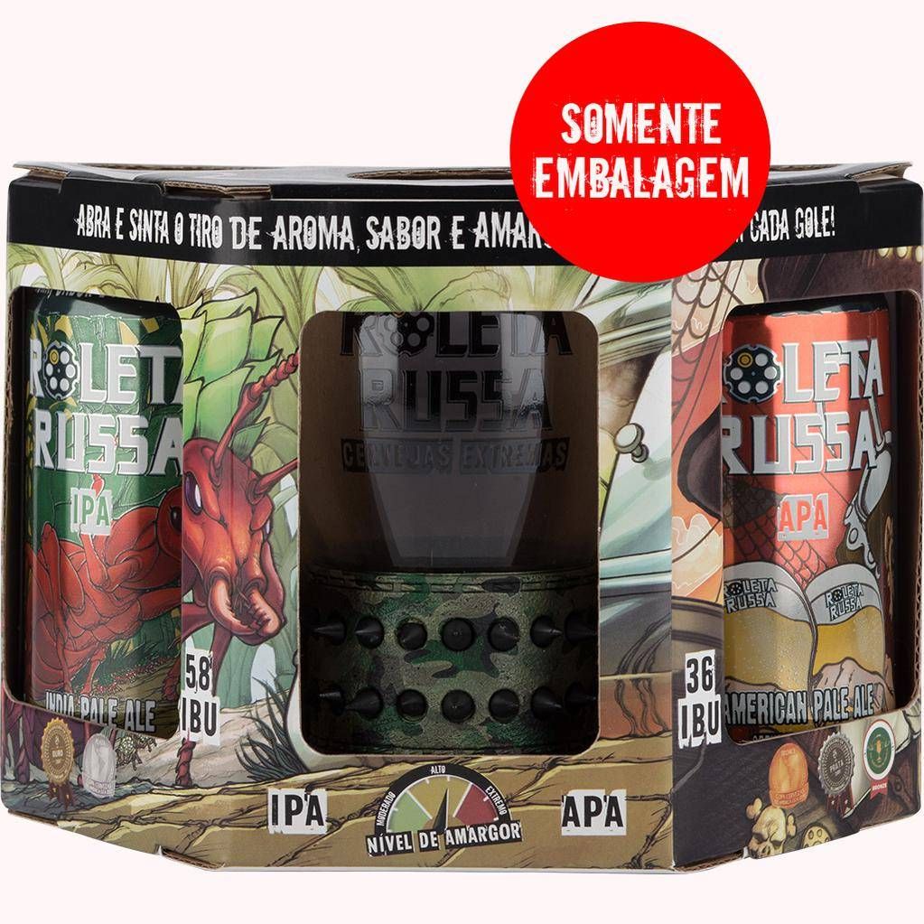 Embalagem para kit Roleta Russa APA LATA + IPA  LATA + Copo c/ Pulseira Camuflada