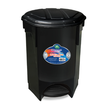LIXEIRA OVAL COM PEDAL PLASTICO 30L PRETA ARQPLAST