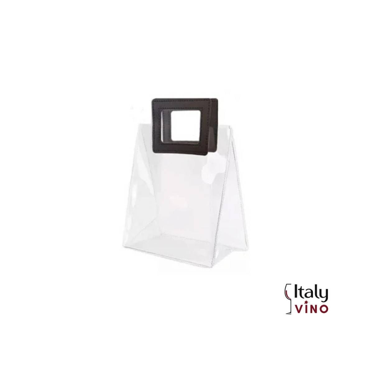 SACOLA TRANSPARENTE COM ALÇA QUADRADA DE COURO PRETA