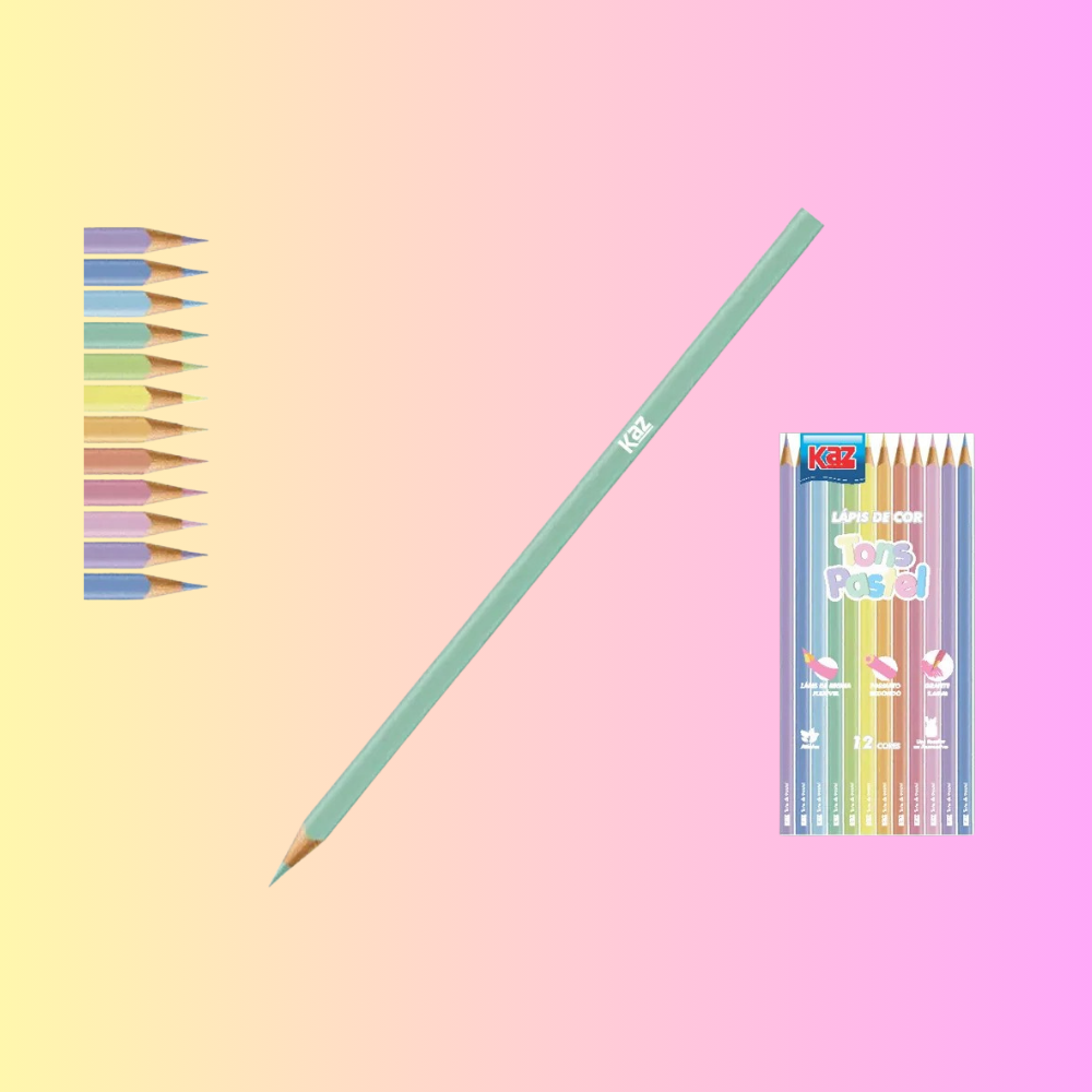 Lapis 12 cores int. plástico redondo pastel KAZ