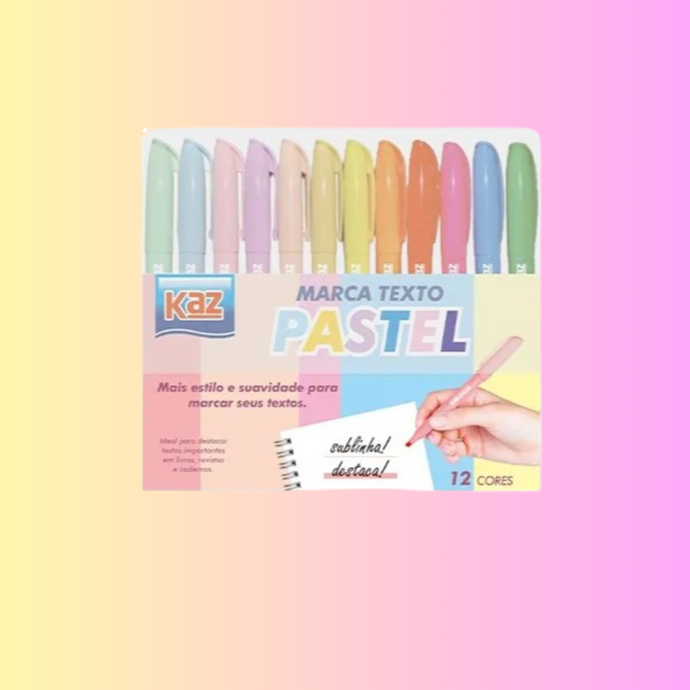 pincel marca texto 12 cores pastel Kaz