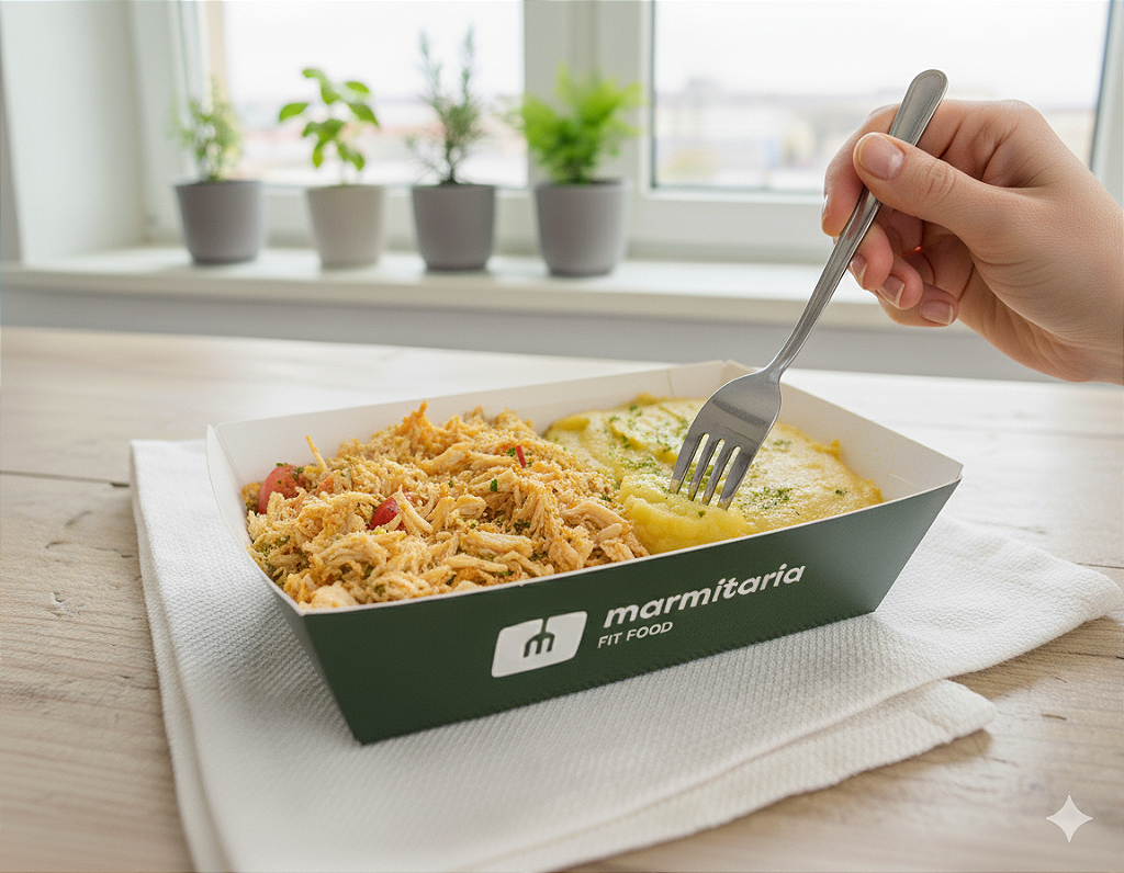 Frango Desfiado com Purê de Batata Doce