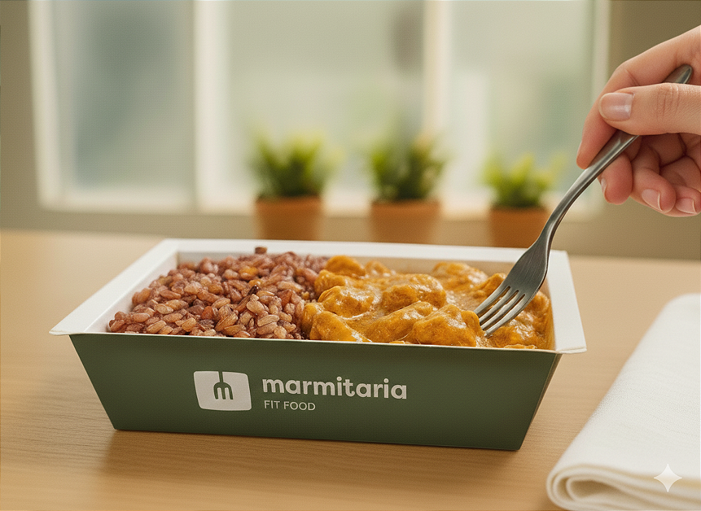 Strogonoff de Frango com Arroz 7 Grãos