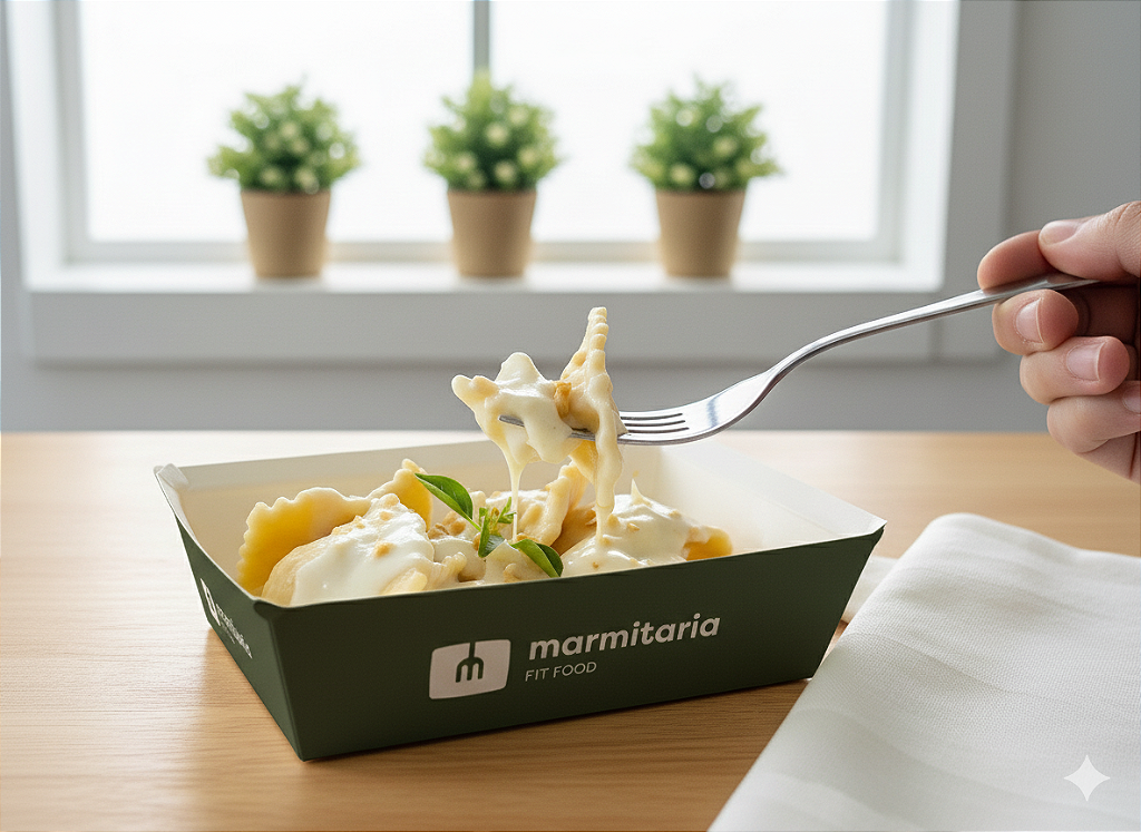 Ravioli recheado com Banana da Terra ao molho Branco