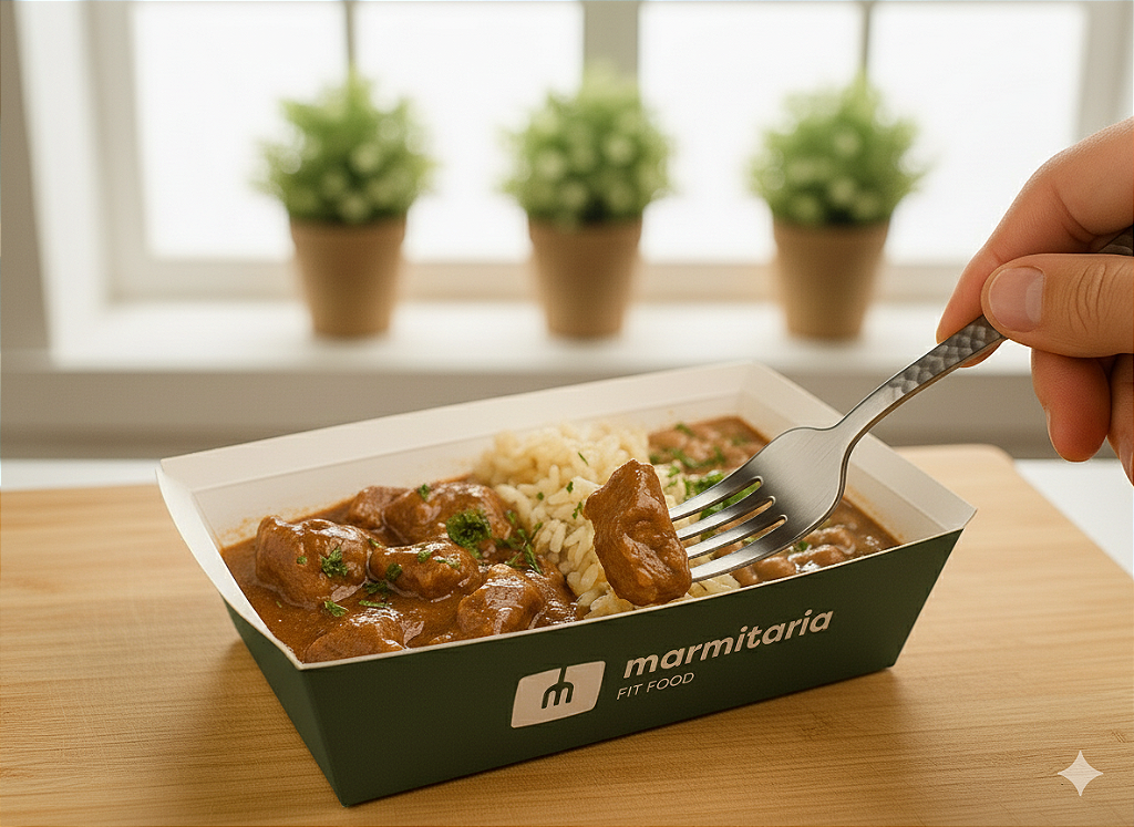 Picadinho de Patinho com Arroz integral e Feijão