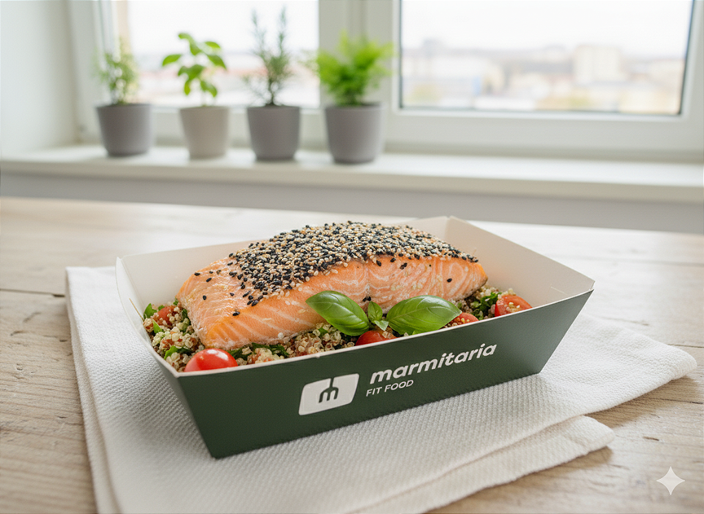 Salmão com Crosta de Gergelim com Quinoa Caprese