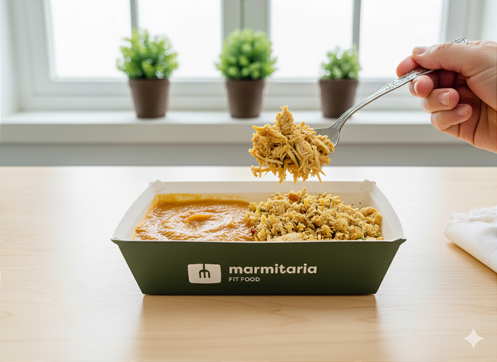 Frango Desfiado com Purê de Abóbora