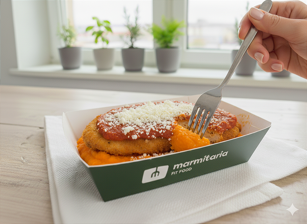 Parmegiana de Frango com Purê de Cenoura