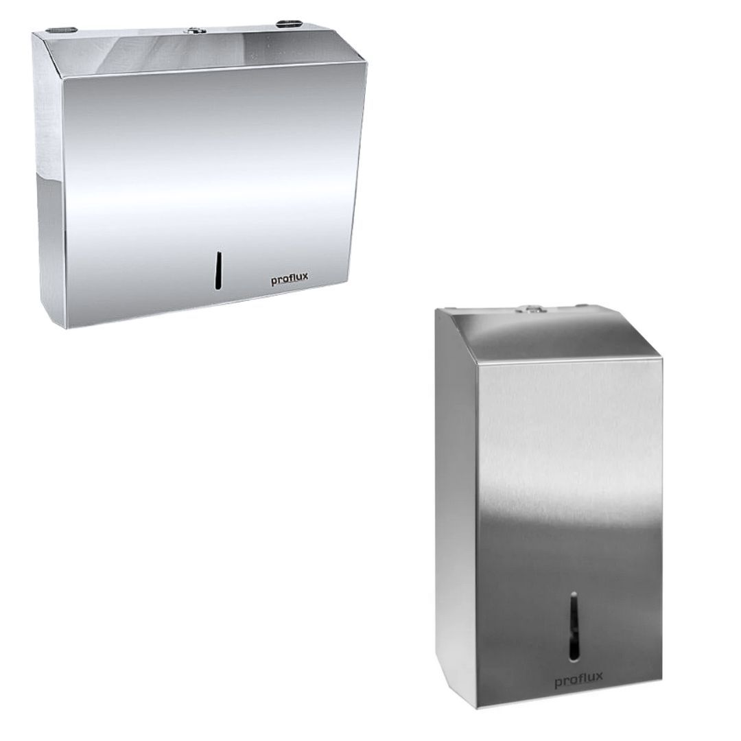 Kit Dispenser Papel Toalha e Papel Higiênico Cai Cai Inox 304 Proflux 51.547