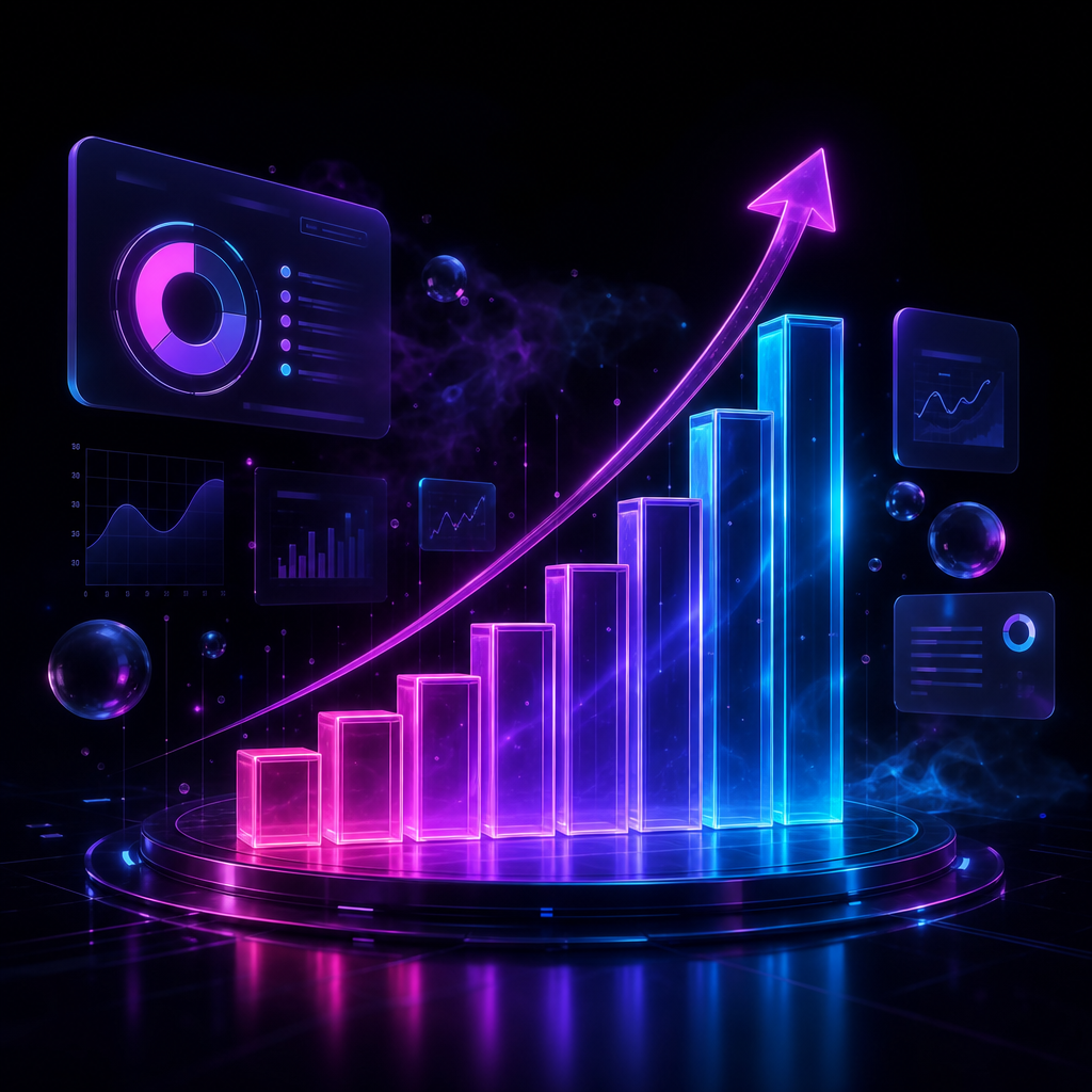 Ilustração de crescimento digital com gráficos ascendentes