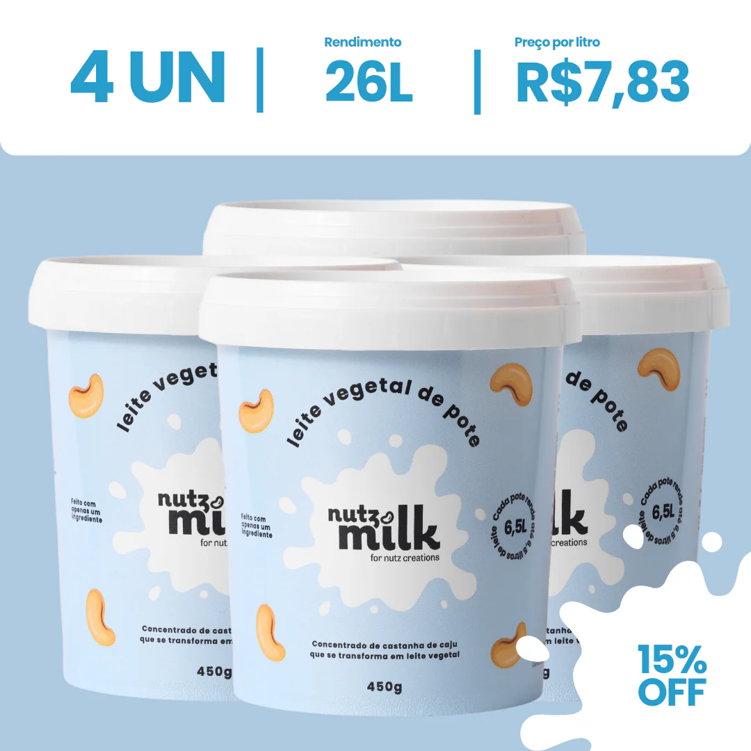 Kit 4 Unidades: Leite Vegetal NutzMilk® 26L - Concentrado de Castanha de Caju