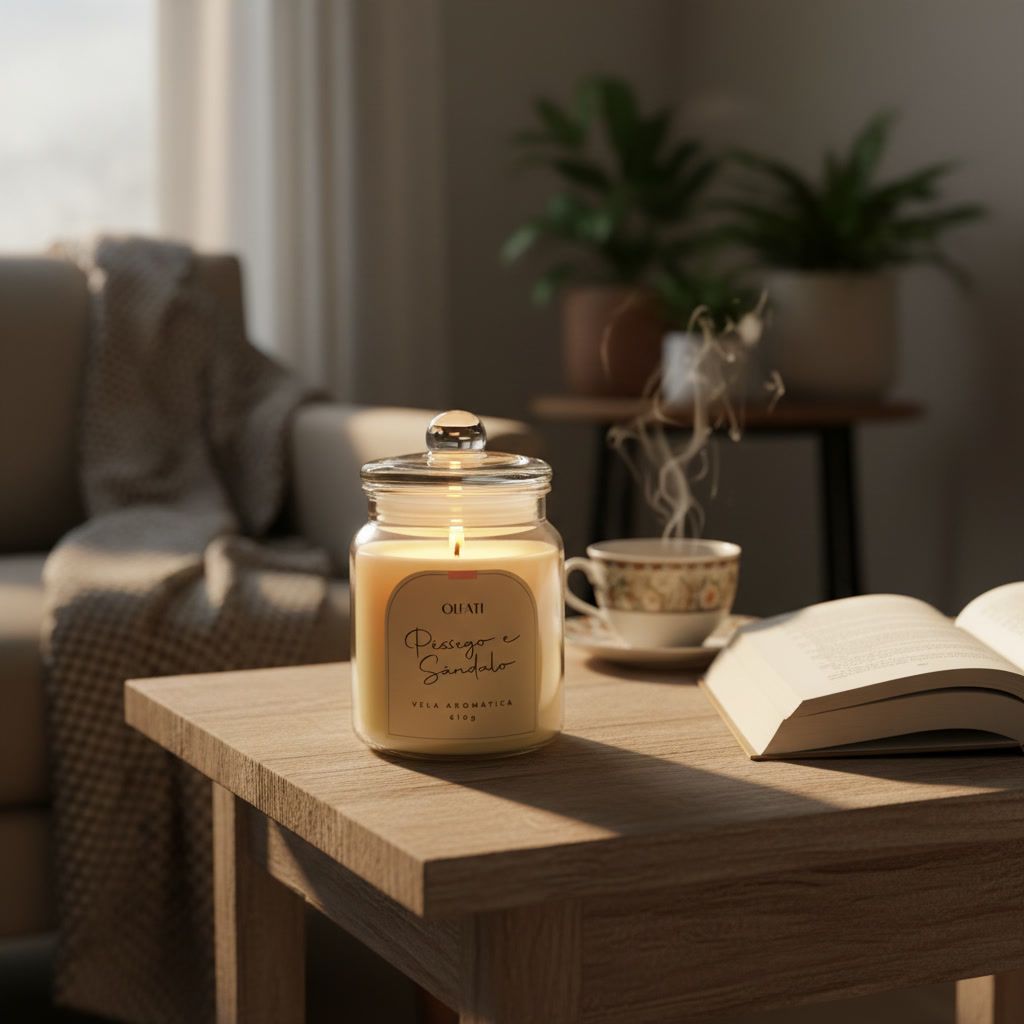 Olfati Candle - Vela Aromática 610g - Pêssego e Sândalo