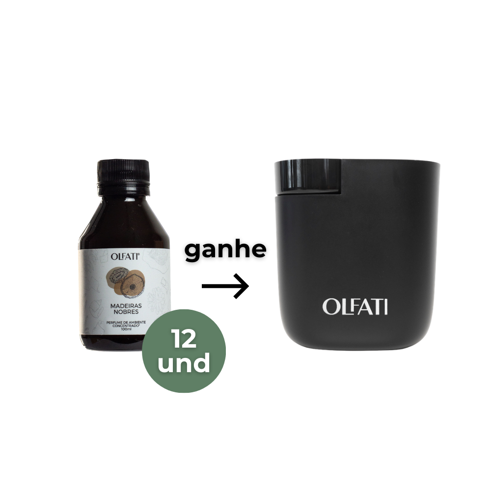 12 Refis de 100ml - Madeiras Nobres - Ganhe 1 Olfati Mini Preto