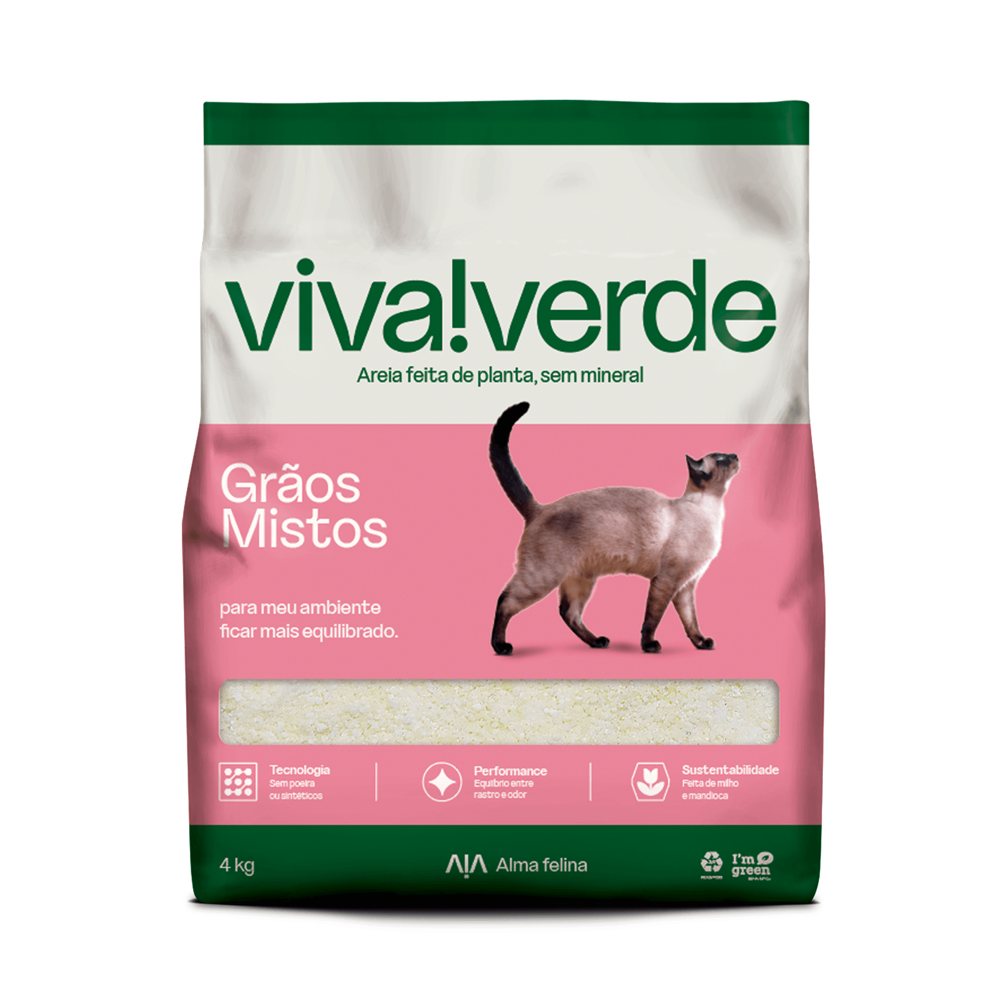 Areia Higiênica Viva Verde Grãos Mistos 4kg