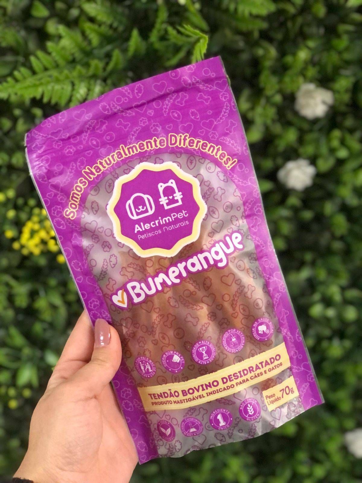 Bumerangue Tendão Bovino 70g Alecrim Pet Mordedor Natural